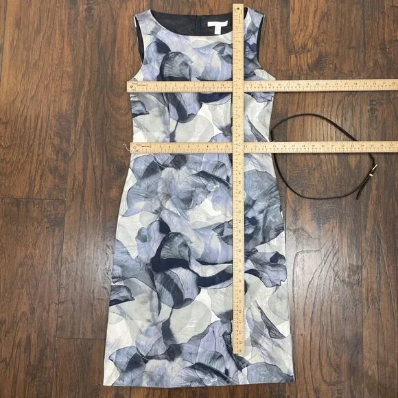Hugo Boss Dinoma Sheath Dress 4 Blue Gray Watercolor Floral Sleeveless Cotton - Picture 10 of 15